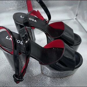 Dolls Kill Black and Red Platform Shoes